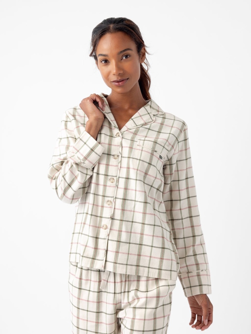 Cozy Earth Soft Woven Windowpane Plaid Pajama Set Small Cotton Rayon Luxury